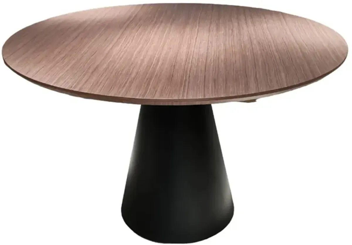 Nasa 49 Inch Modern Dining Table, Walnut Wood Surface, Black Pedestal Base - Benzara