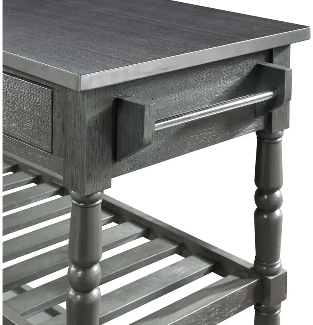 Convenience Concepts French Country 3 Tier Stainless Steel Kitchen Cart with Drawers