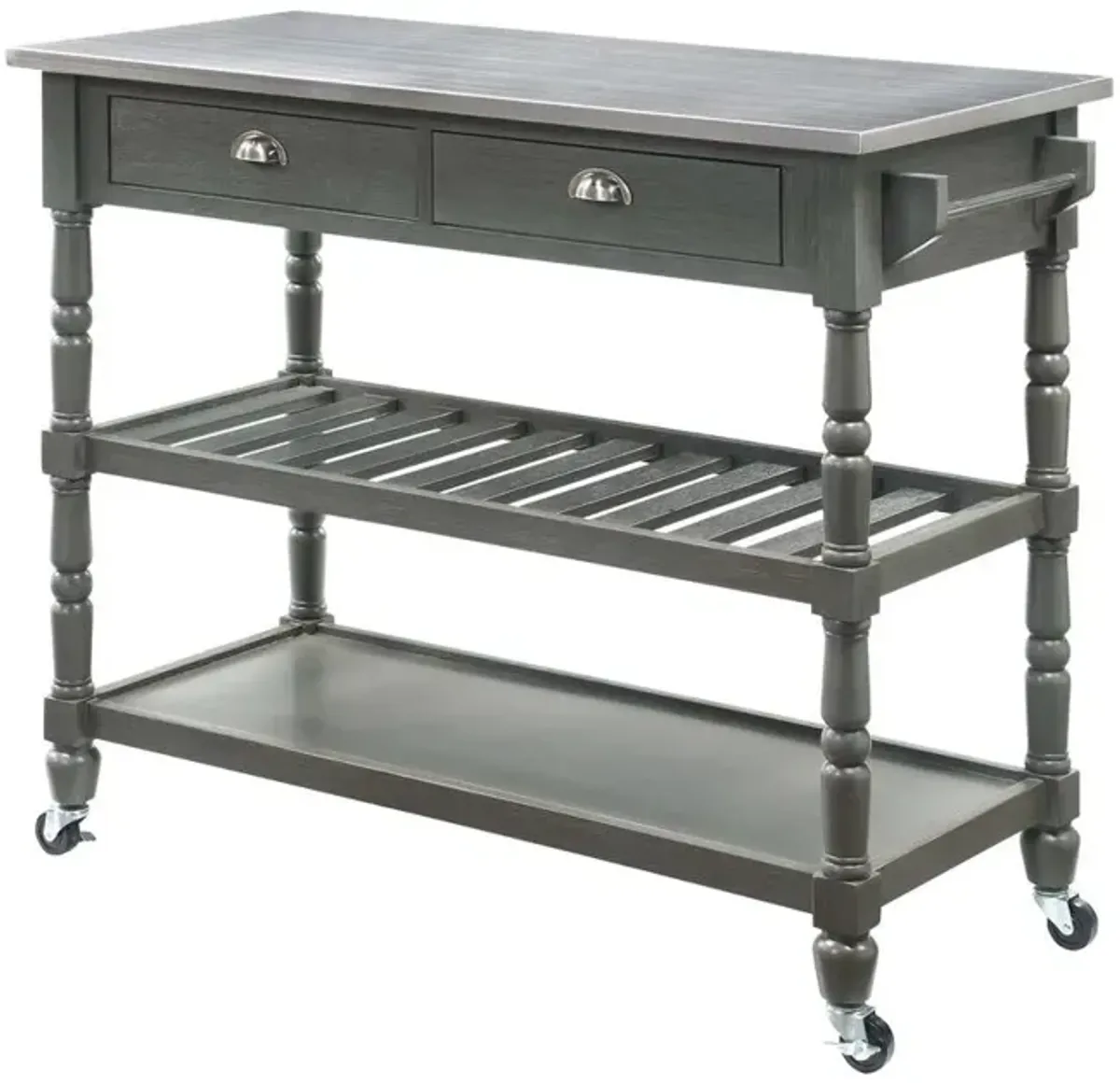 Convenience Concepts French Country 3 Tier Stainless Steel Kitchen Cart with Drawers