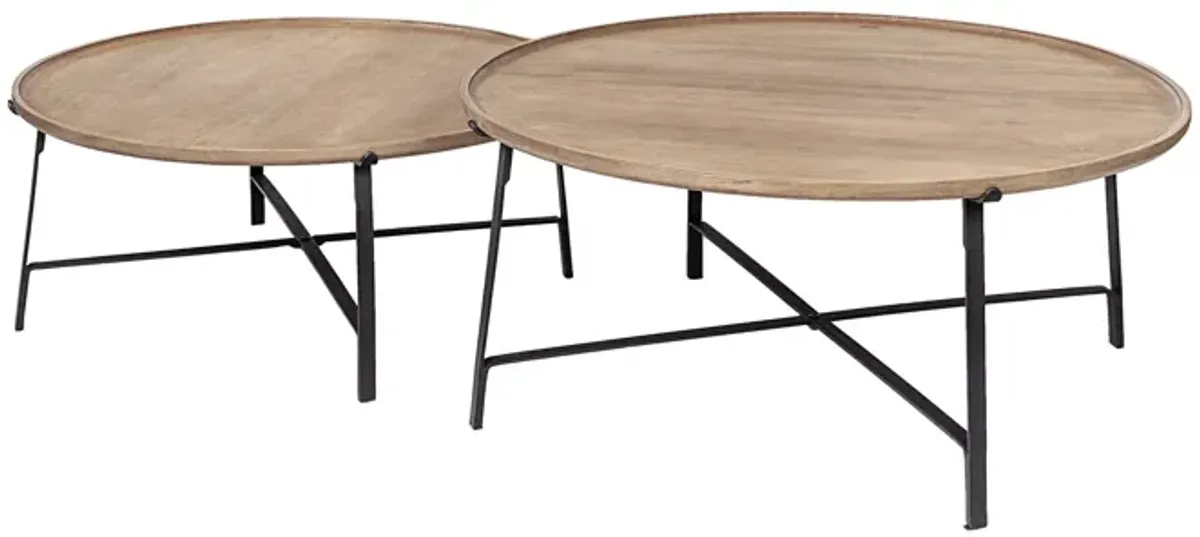 S 2  Solid Wood Top Black Metal Base Nesting Coffee Tables