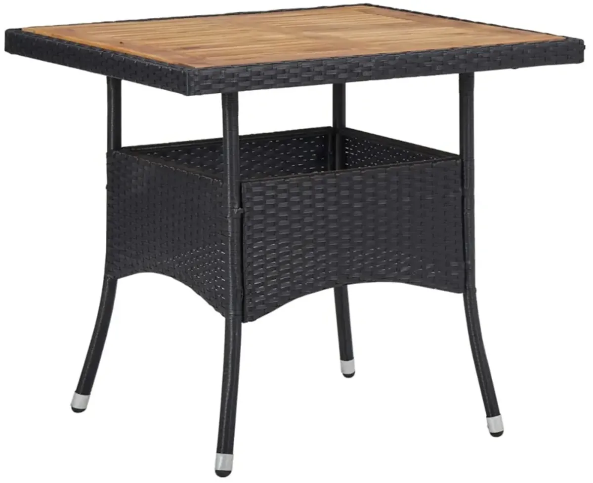 vidaXL Outdoor Dining Table Black Poly Rattan and Solid Acacia Wood