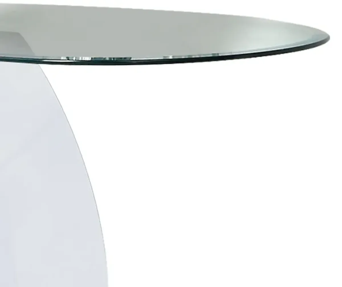 Contemporary Tempered Glass Top Sofa Table with O Shape Base, White-Benzara