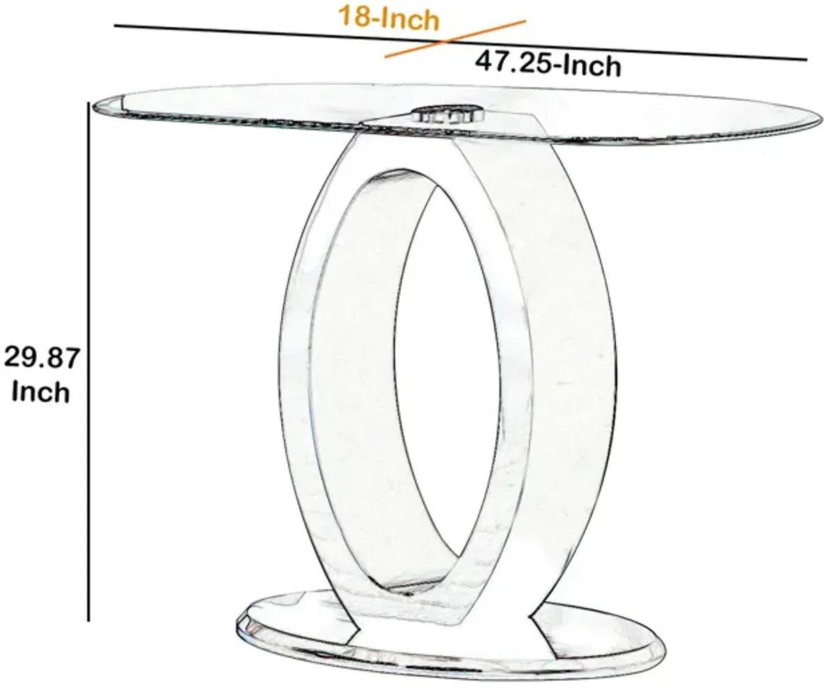 Contemporary Tempered Glass Top Sofa Table with O Shape Base, White-Benzara