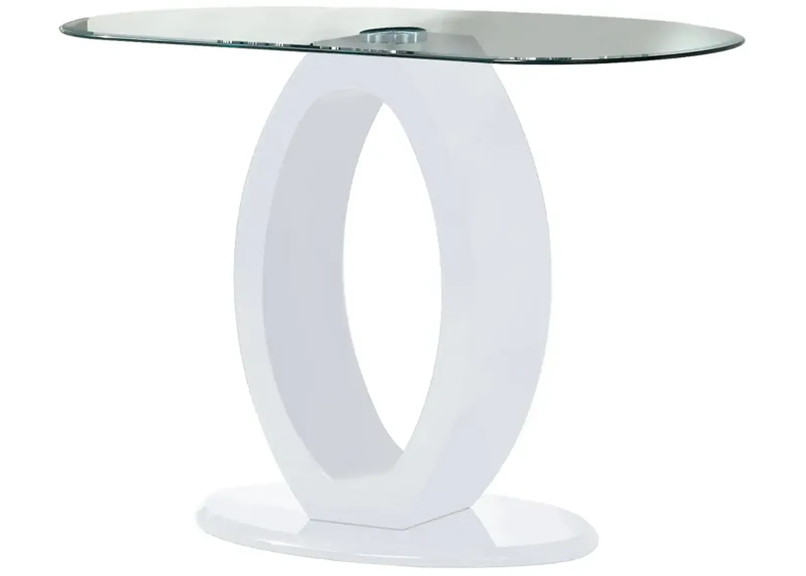 Contemporary Tempered Glass Top Sofa Table with O Shape Base, White-Benzara