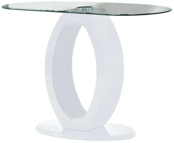 Contemporary Tempered Glass Top Sofa Table with O Shape Base, White