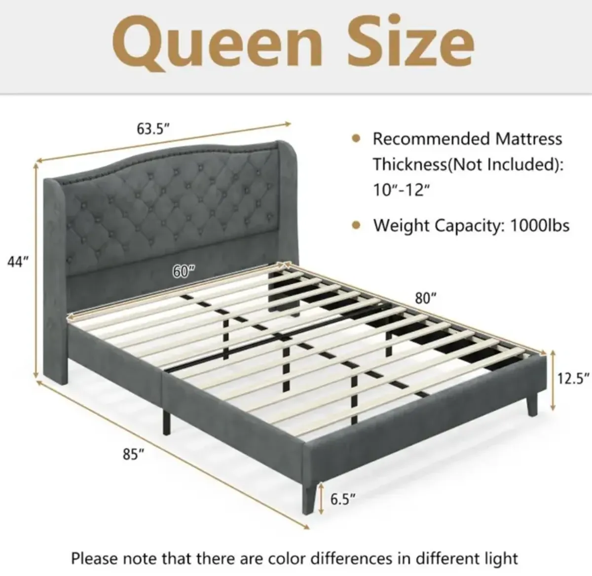 Hivvago Upholstered Platform Bed Frame with Button Tufted Headboard