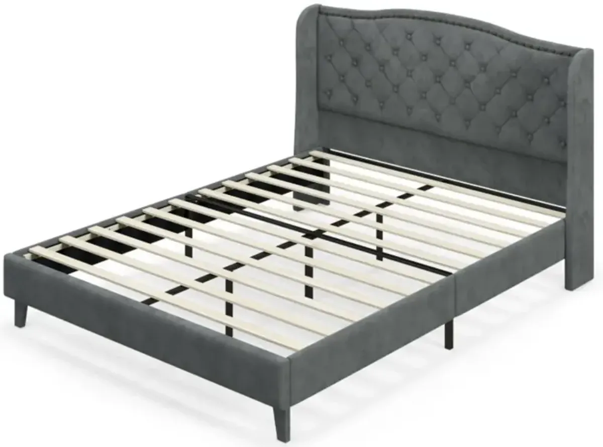 Hivvago Upholstered Platform Bed Frame with Button Tufted Headboard