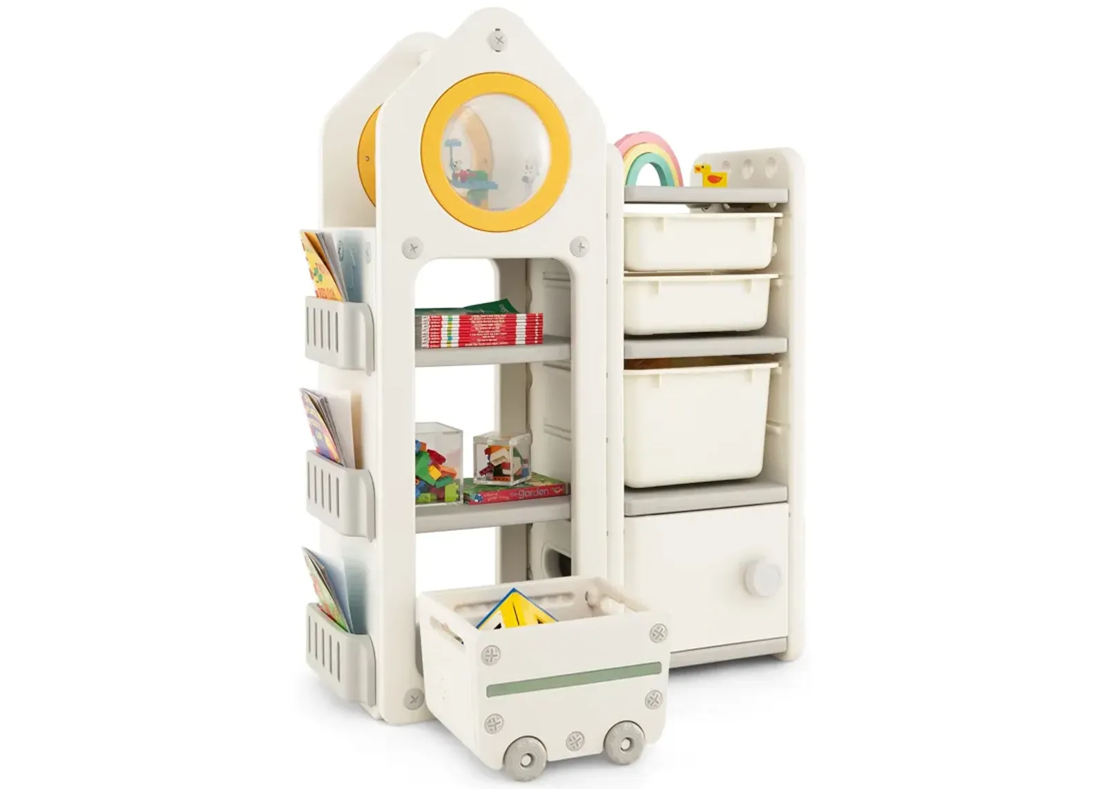 Multipurpose Toy Chest and Bookshelf with Mobile Trolley for Bedroom