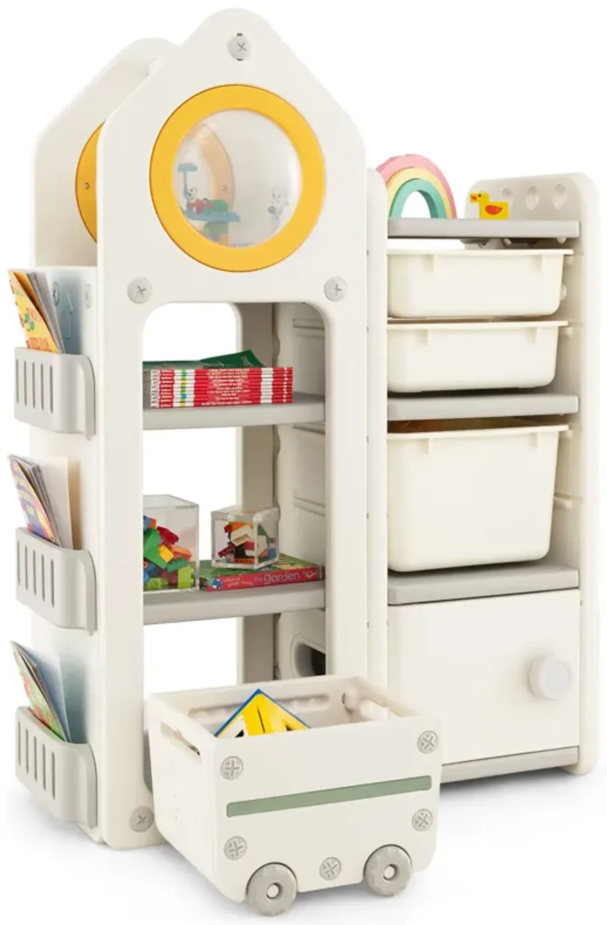 Multipurpose Toy Chest and Bookshelf with Mobile Trolley for Bedroom