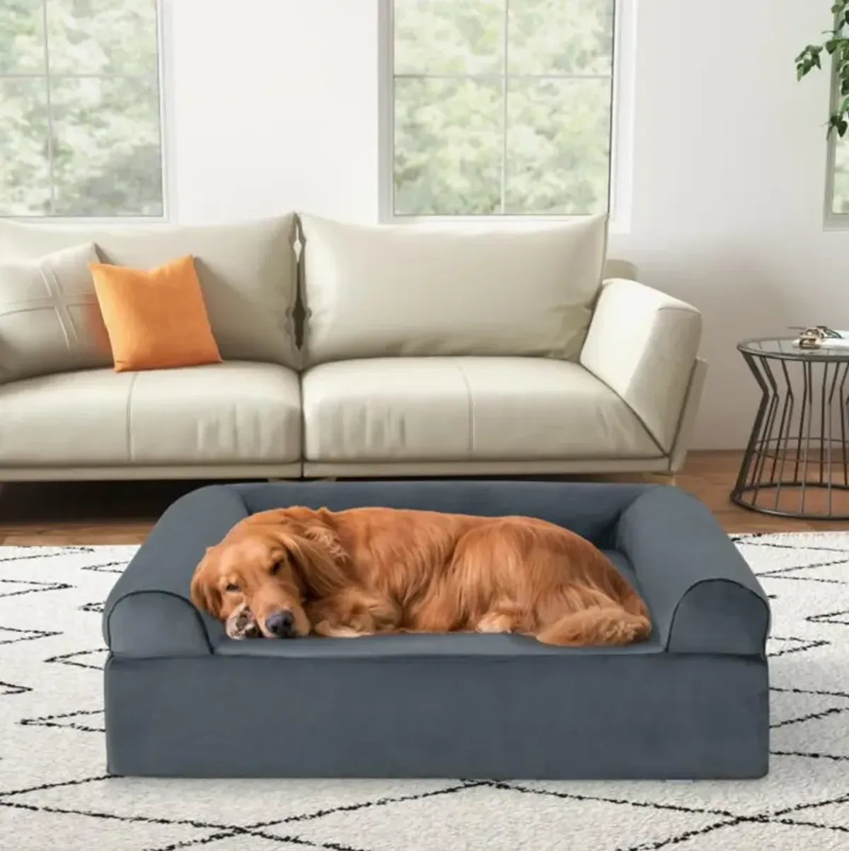 Hivvago Orthopedic Dog Bed Memory Foam Pet Bed with Headrest for Large Dogs-Grey