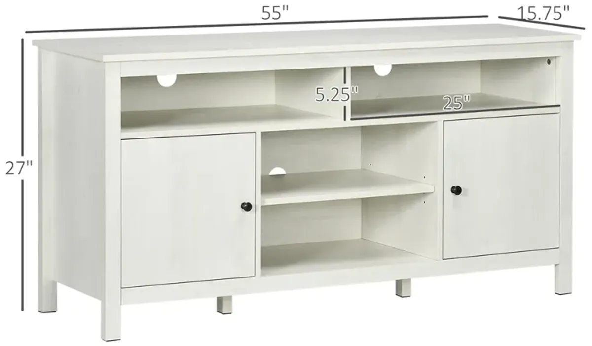 White Living Room Storage: TV Stand for 65" TVs with Shelves & Doors