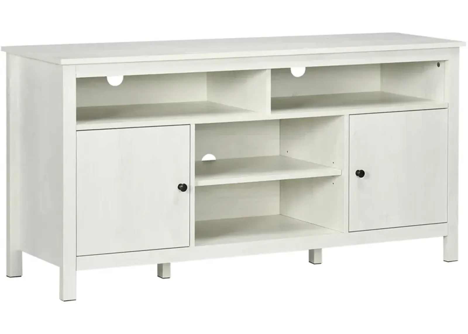 White Living Room Storage: TV Stand for 65" TVs with Shelves & Doors