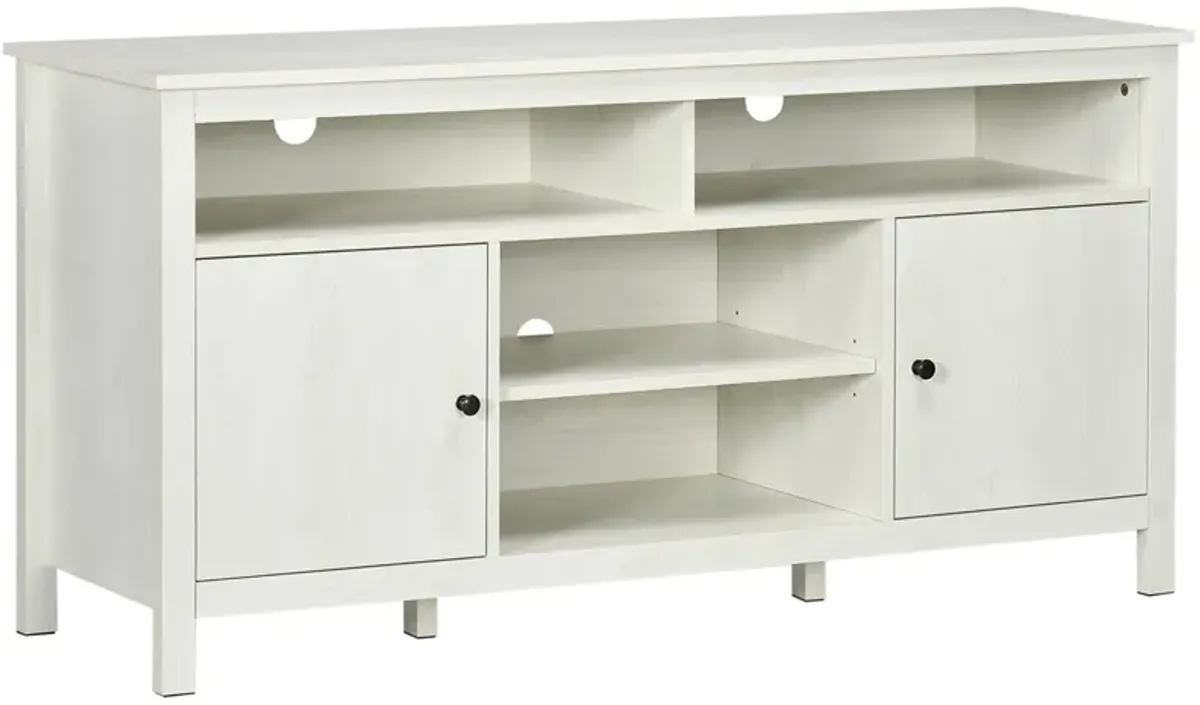 White Living Room Storage: TV Stand for 65" TVs with Shelves & Doors