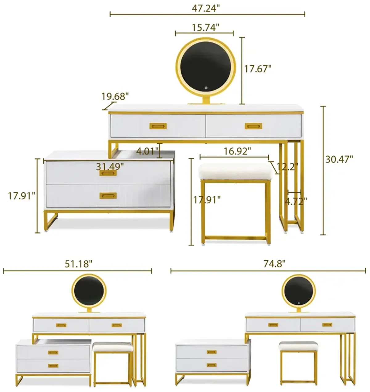 Merax Modern Style Vanity Table With Movable Side Cabinet