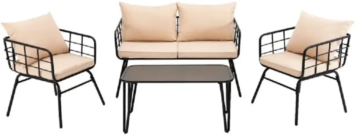 4 Pieces Patio Furniture Set with Seat Back Cushions for Garden-Beige