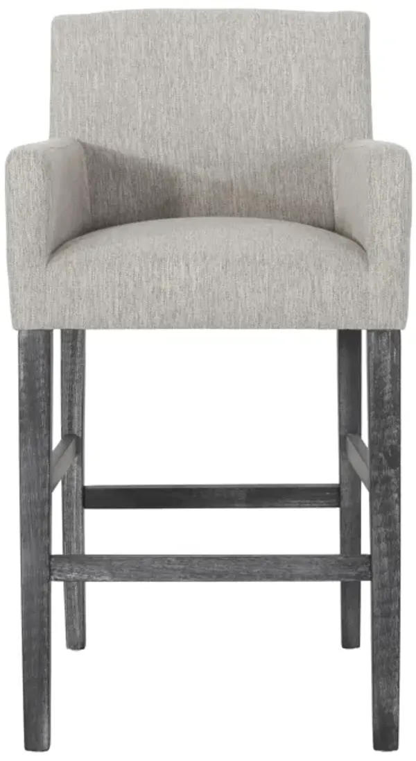Counter Height Chair Set of 2, H-Frame Base, Rubberwood, Light Gray Fabric - Benzara