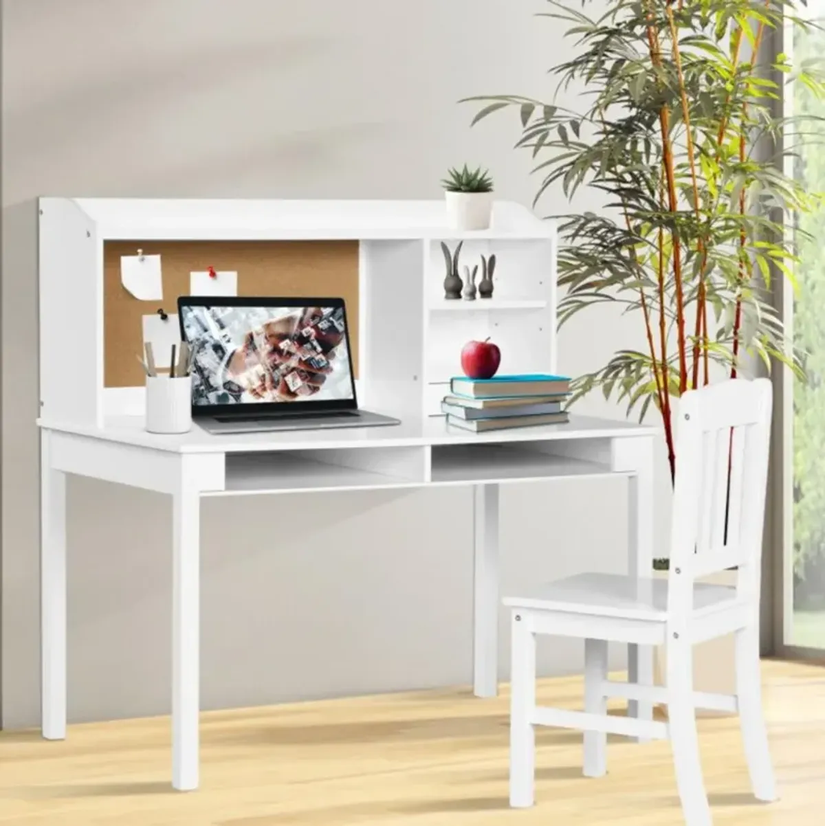 Hivvago Kids Desk and Chair Set Study Writing Desk with Hutch and Bookshelves