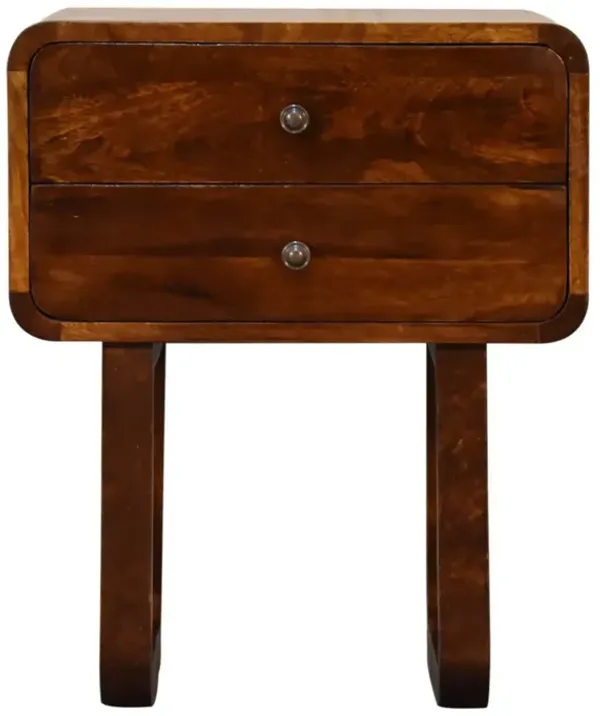 Solid Wood U-Curved Chestnut 2 Drawer Nightstand