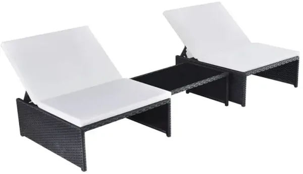 Reclining Garden Chair Set of 3 Black and cream white