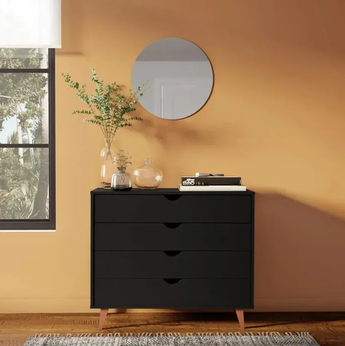 Falkk Furniture 4-Drawer Dresser – Modern Dresser for Bedroom – Chest of Drawers – Black