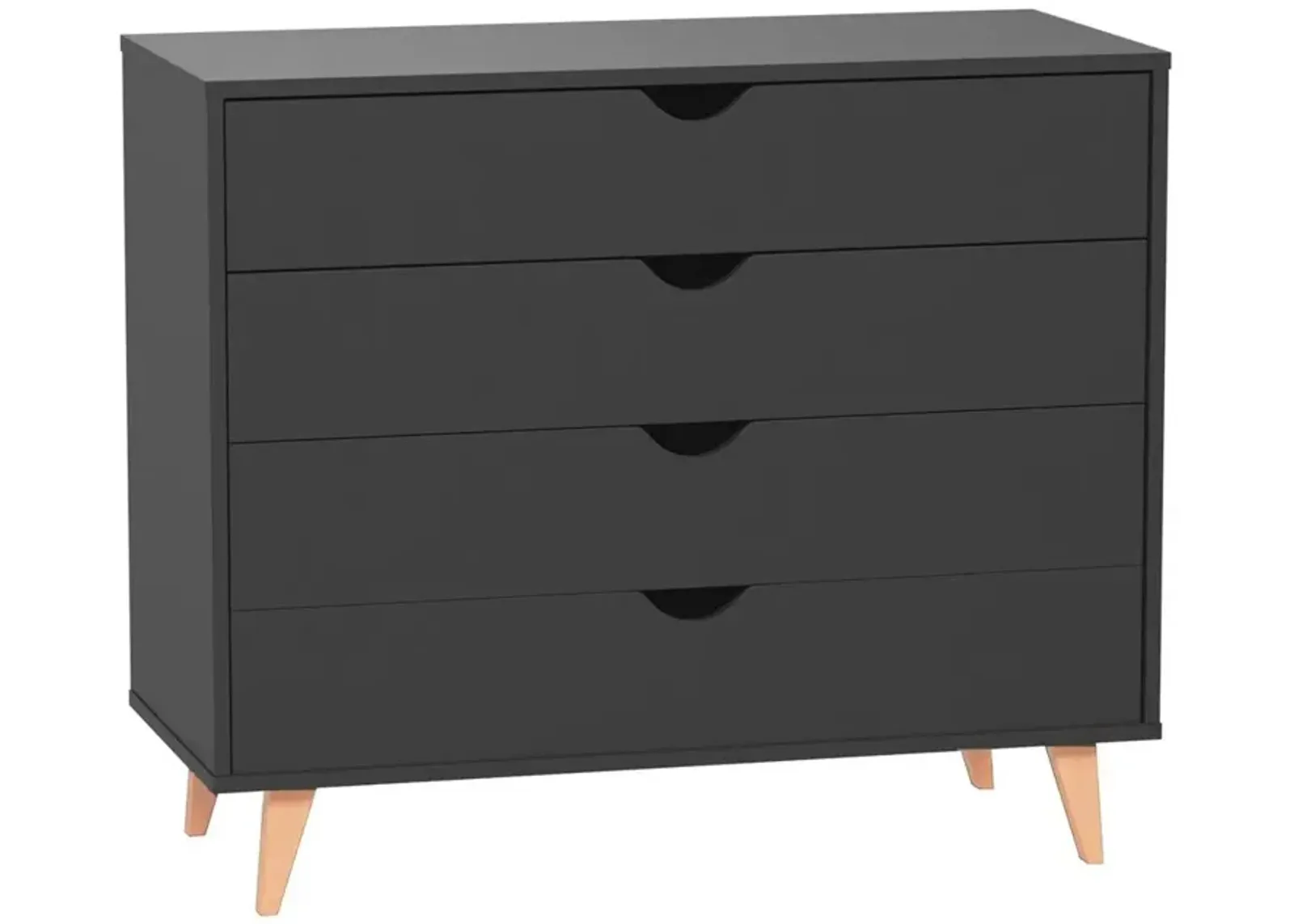 Falkk Furniture 4-Drawer Dresser – Modern Dresser for Bedroom – Chest of Drawers – Black