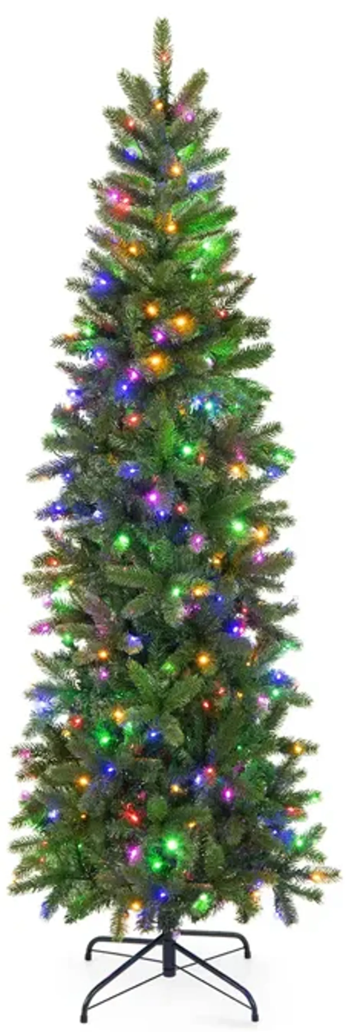 6 Feet Pre-Lit Artificial Christmas Pencil Tree with 648 PVC PE Branch Tips