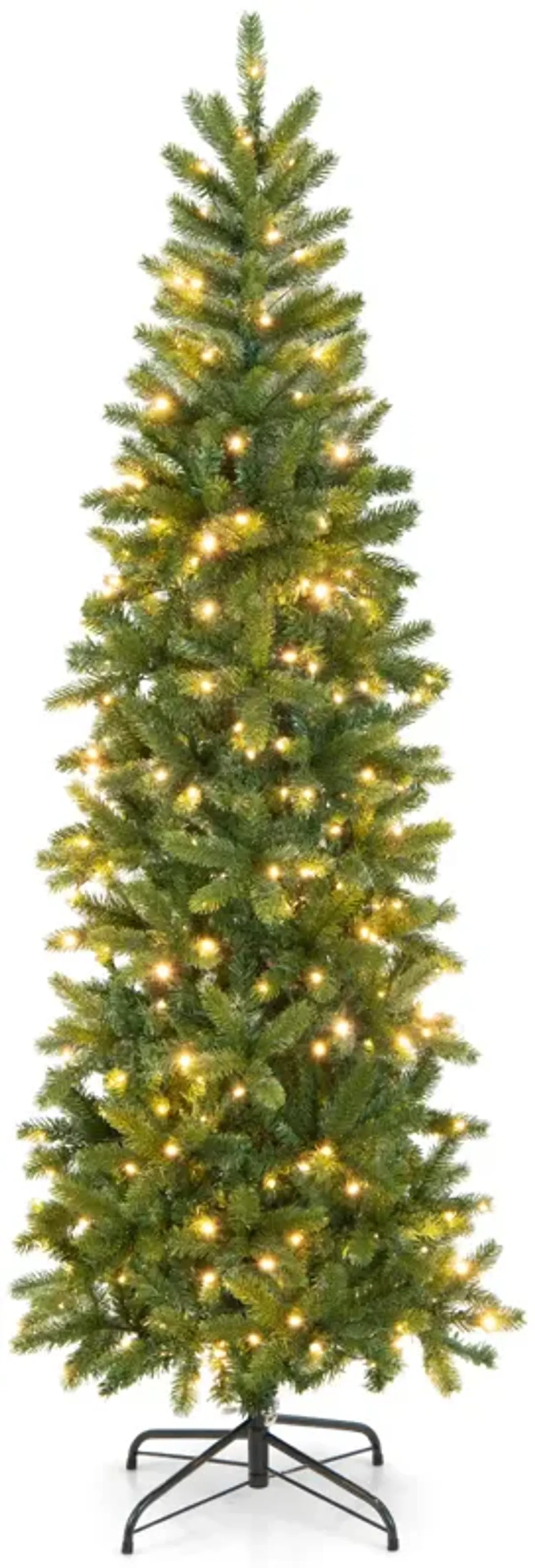 6 Feet Pre-Lit Artificial Christmas Pencil Tree with 648 PVC PE Branch Tips