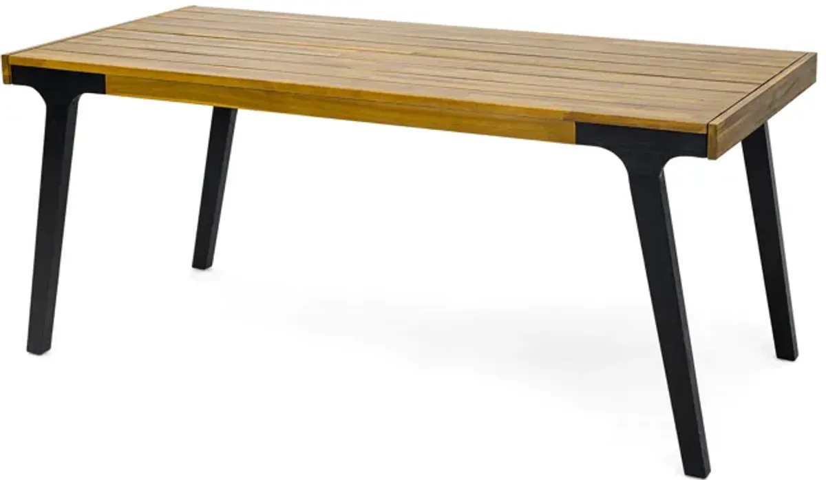 Sheldon Outdoor Dining Table, Rectangular 69 Inch Brown Wood, Black - Benzara