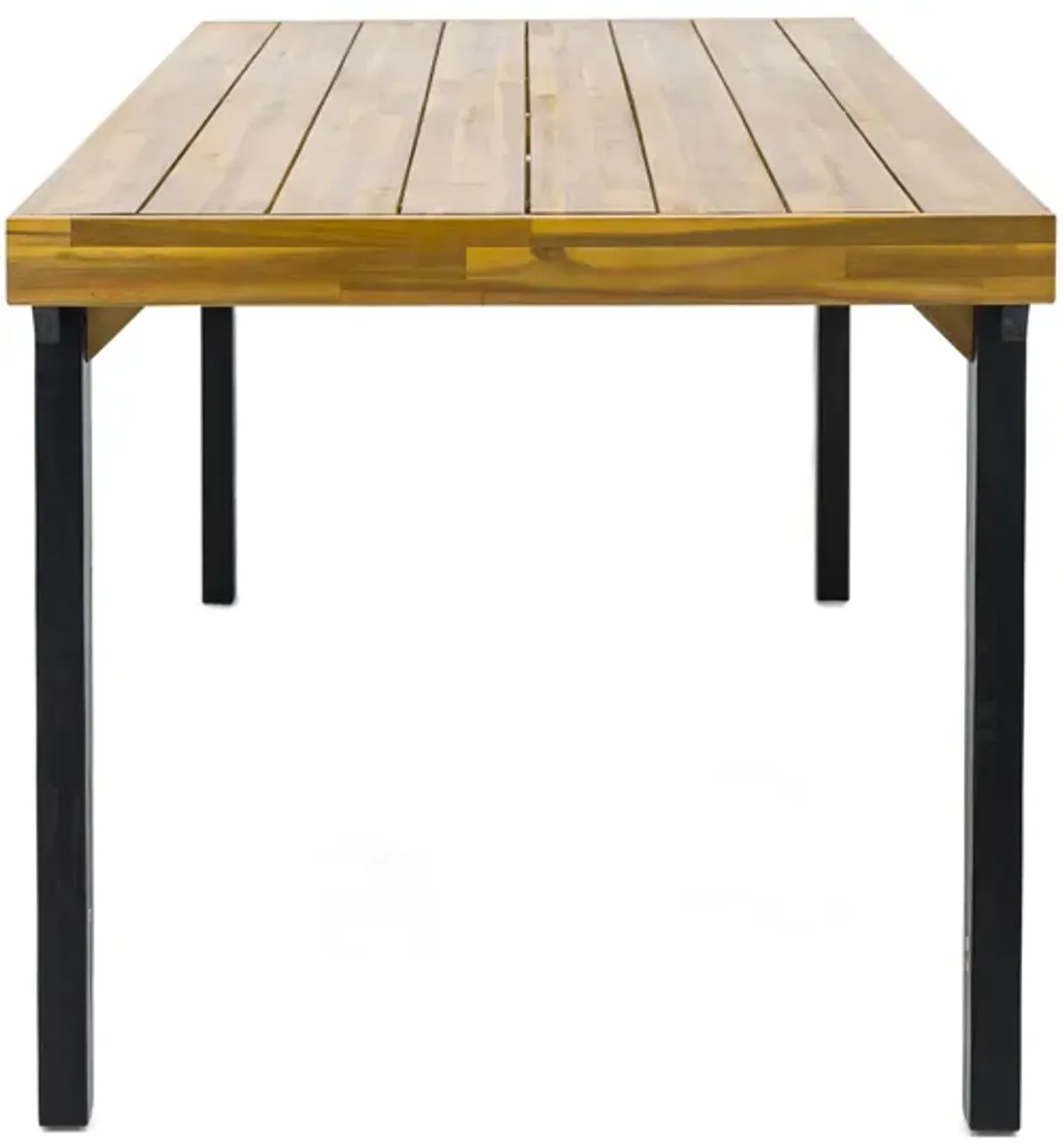 Sheldon Outdoor Dining Table, Rectangular 69 Inch Brown Wood, Black - Benzara