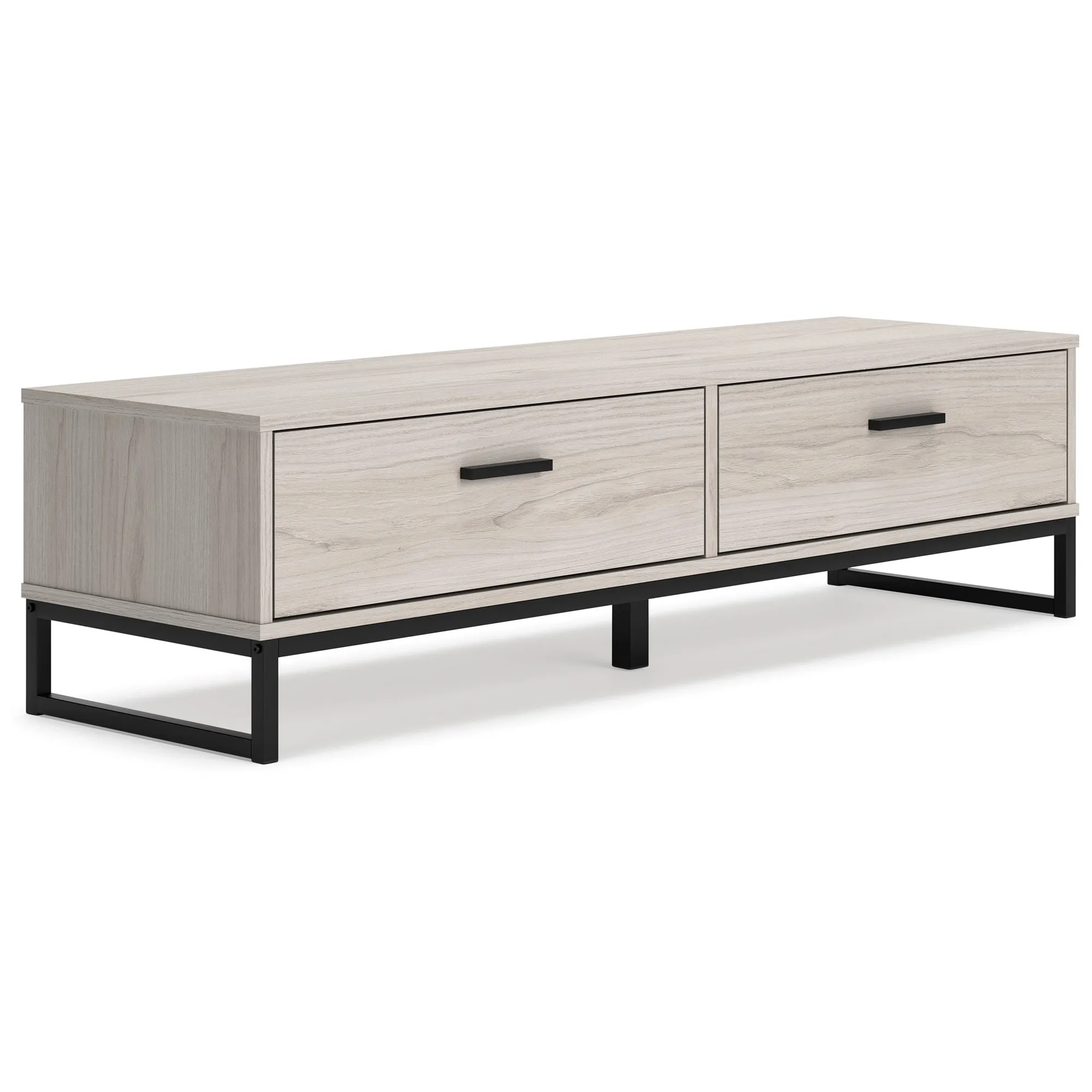 53 Inch 2 Drawer Storage Bench, Smooth Pewter Toned Frame, Black Metal Base-Benzara