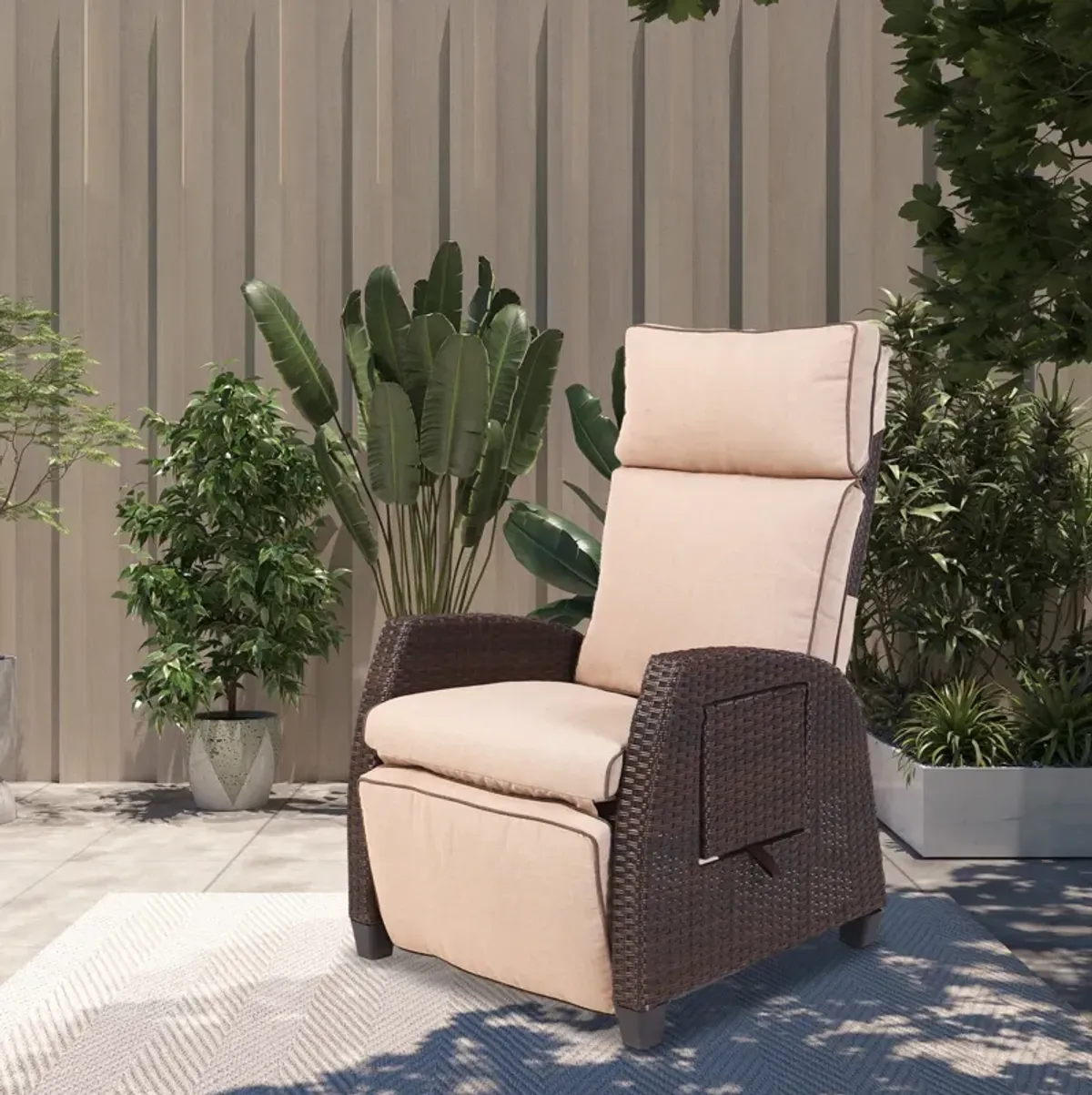 MONDAWE Outdoor Recliner PE Wicker Aluminum Frame Adjustable Lounge Chair with Cushion