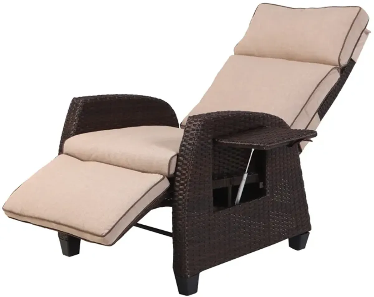 MONDAWE Outdoor Recliner PE Wicker Aluminum Frame Adjustable Lounge Chair with Cushion