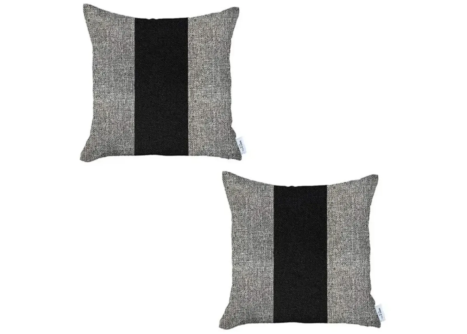 Homezia Set Of Two Grey And Black Geometric Zippered Handmade Polyester Throw Pillow