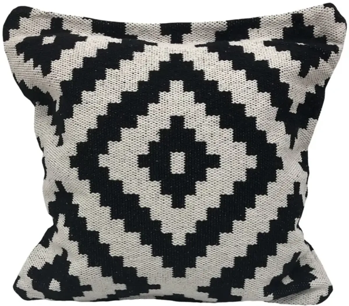24" Black and White Geometric Medallion Handmade Square Throw Pillow