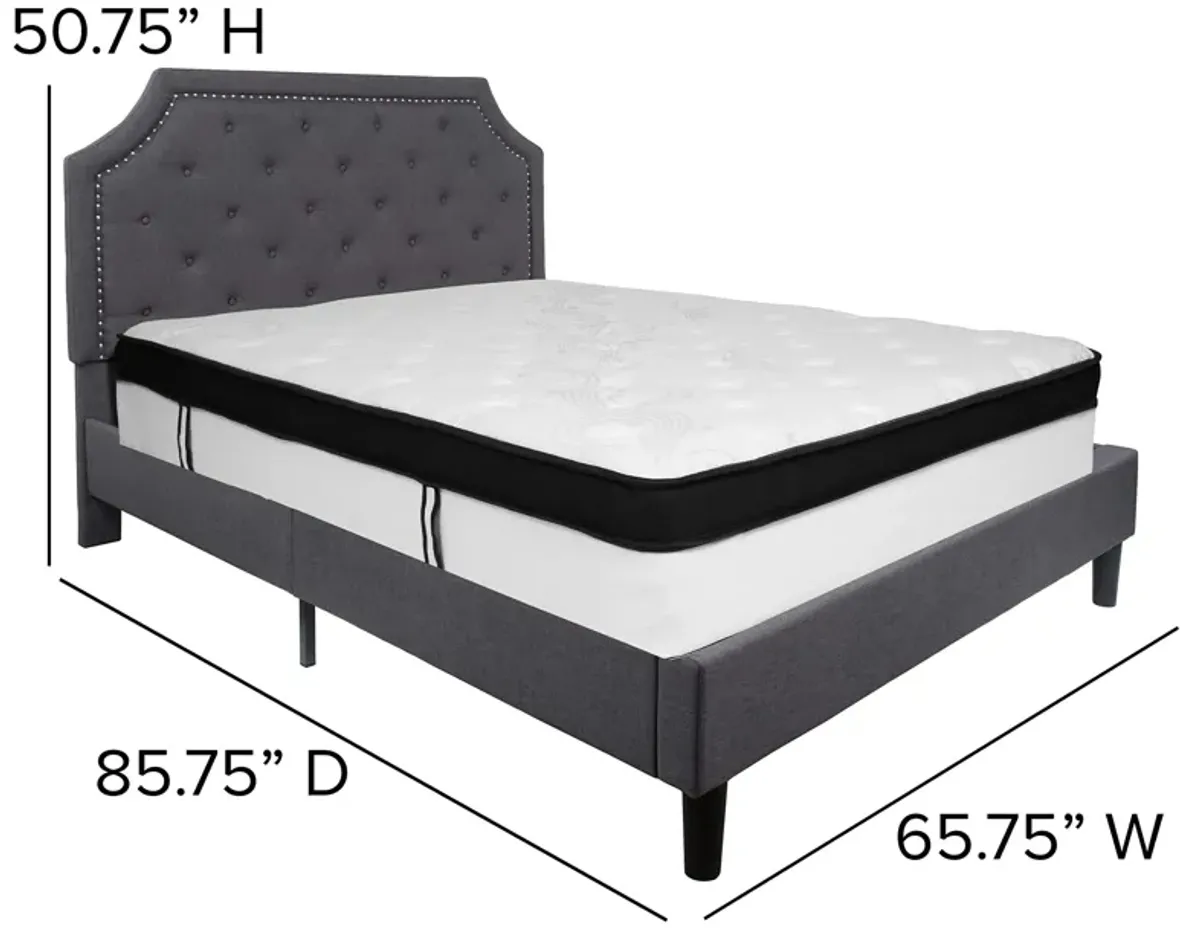 Brighton Queen Size Tufted Upholstered Platform Bed in Dark Gray Fabric with Memory Foam Mattress