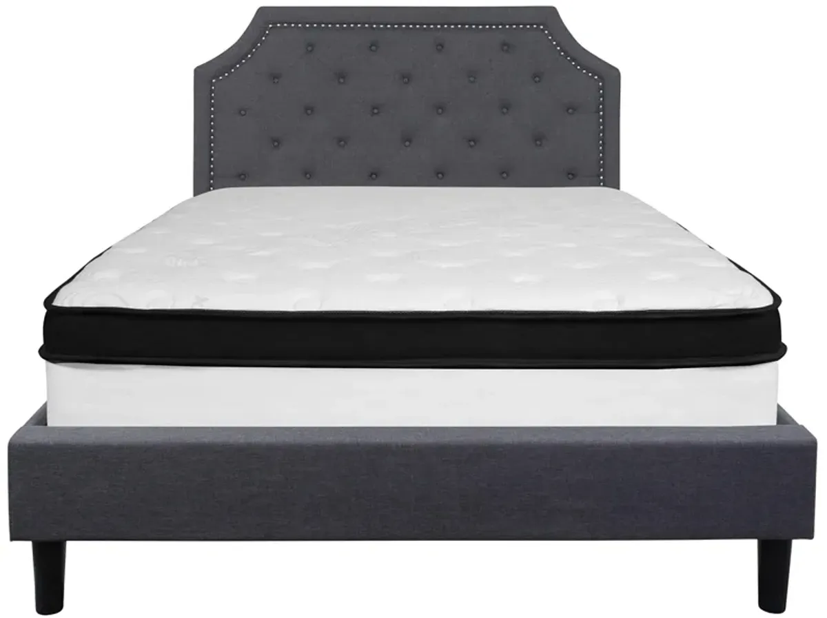 Brighton Queen Size Tufted Upholstered Platform Bed in Dark Gray Fabric with Memory Foam Mattress