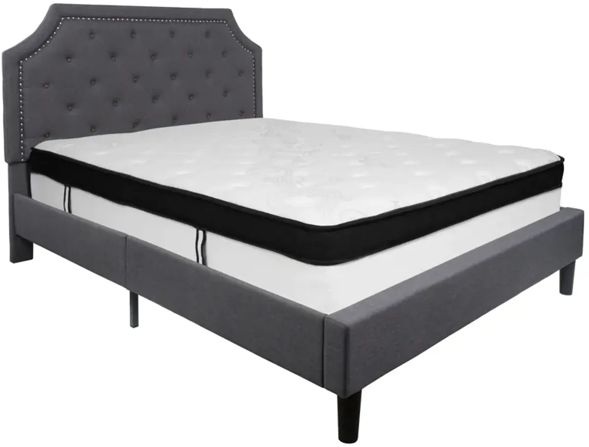 Brighton Queen Size Tufted Upholstered Platform Bed in Dark Gray Fabric with Memory Foam Mattress