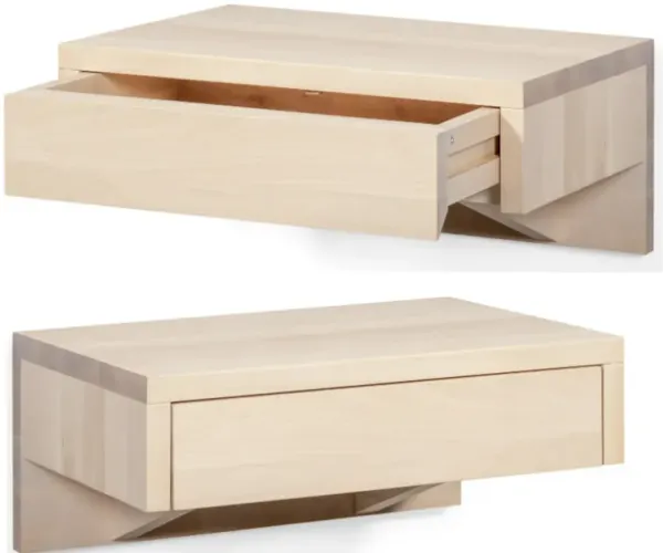 Premium Set of 2 Wall-Mounted Floating Nightstands in Elegant Whitewash Solid Beech Hardwood