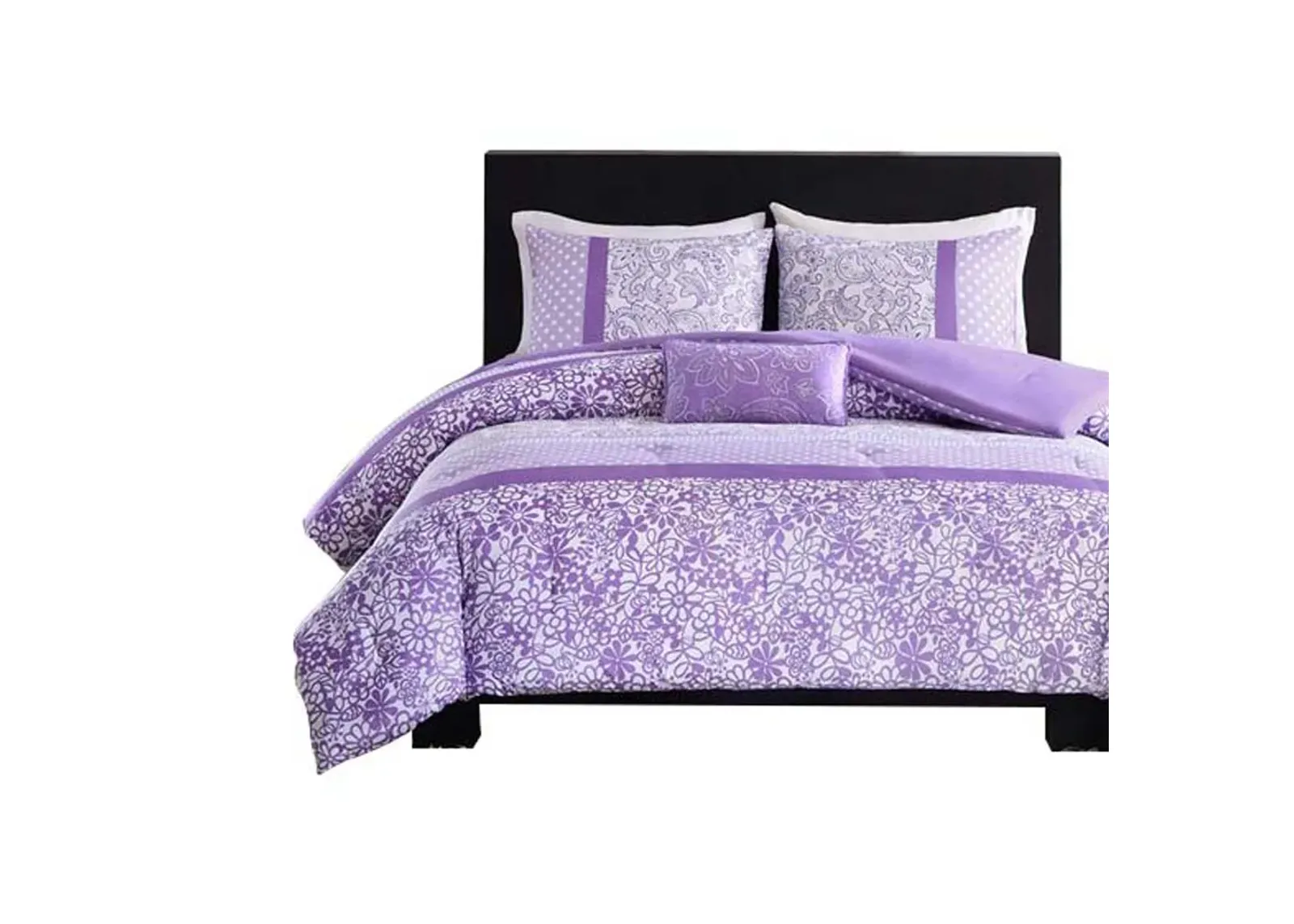 Gracie Mills Lilibeth Striped motif of Floral Paisley and Polka dots Printed Comforter Set -Queen