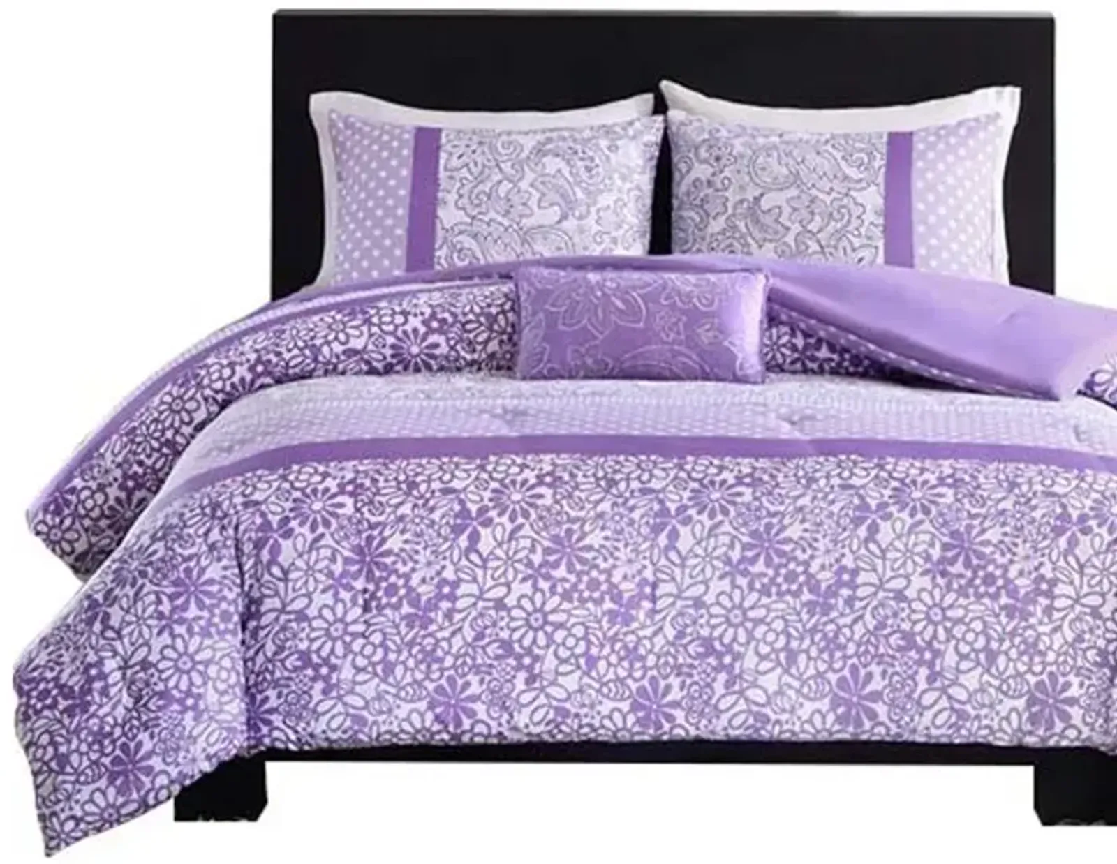 Gracie Mills Lilibeth Striped motif of Floral Paisley and Polka dots Printed Comforter Set -Queen