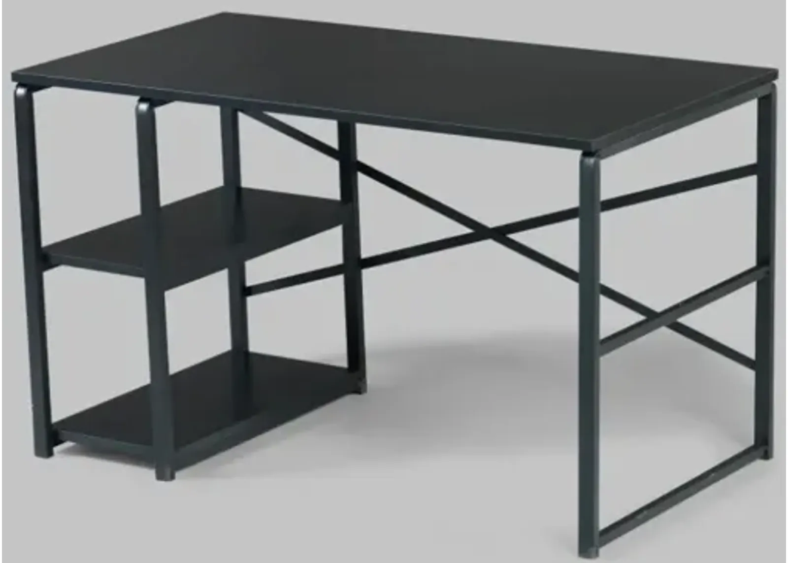 Furnish Home Store Sage Black Metal Frame 47" Wooden Top 2 Shelves Writing and Computer Desk for Home Office, Black