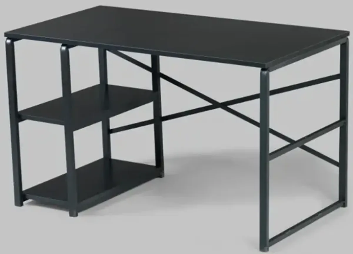 Furnish Home Store Sage Black Metal Frame 47" Wooden Top 2 Shelves Writing and Computer Desk for Home Office, Black