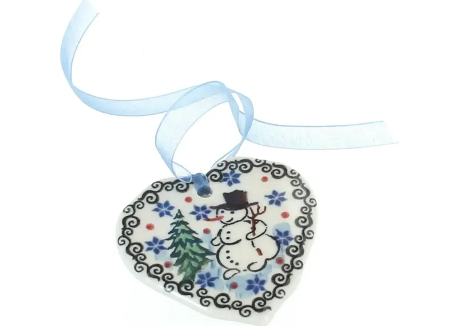 Blue Rose Polish Pottery Winter Bells Heart Ornament