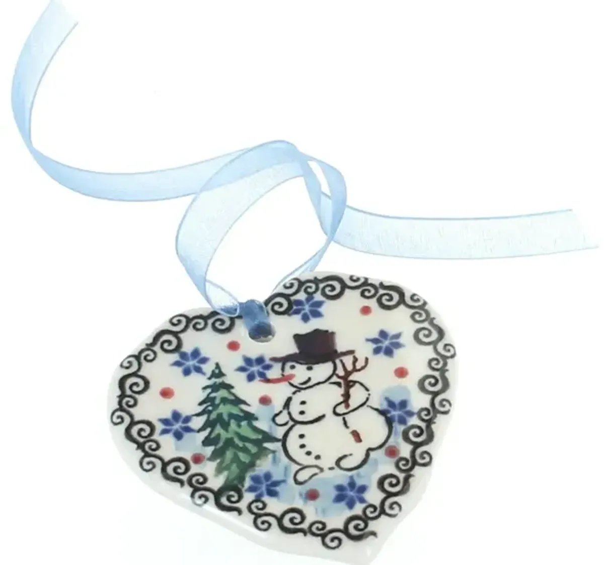 Blue Rose Polish Pottery Winter Bells Heart Ornament