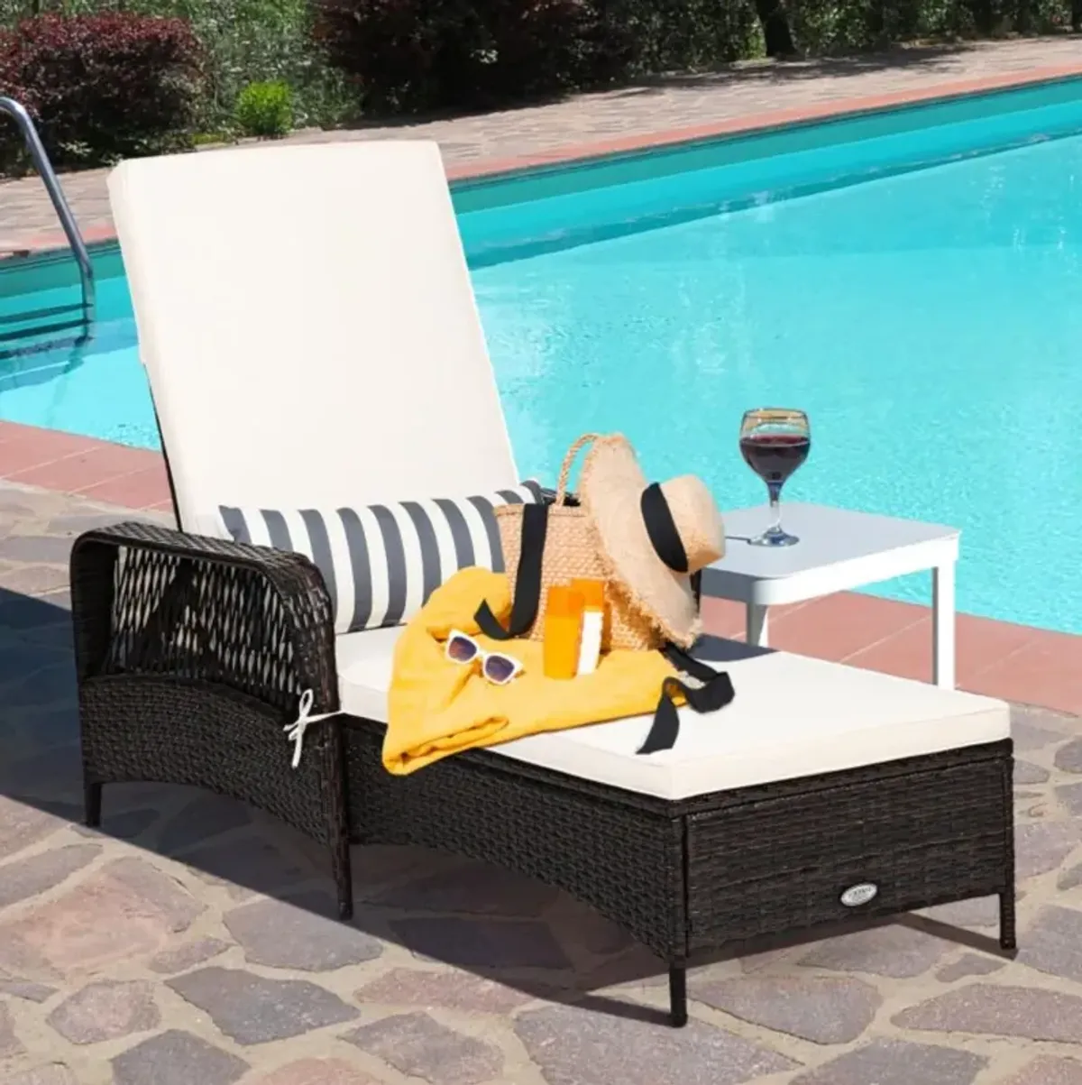 Hivvago Patio Wicker Chaise Lounge Chair with Pillow and Adjustable Backrest with Cushion