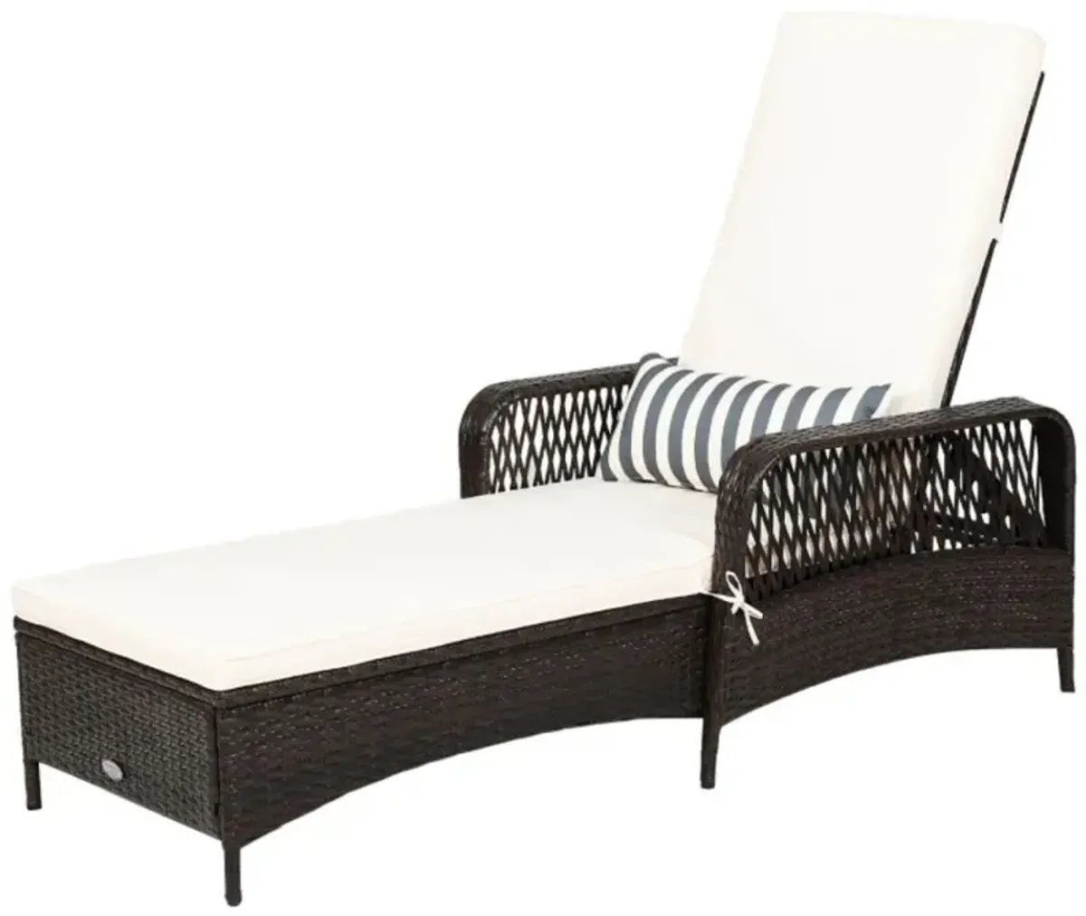 Hivvago Patio Wicker Chaise Lounge Chair with Pillow and Adjustable Backrest with Cushion