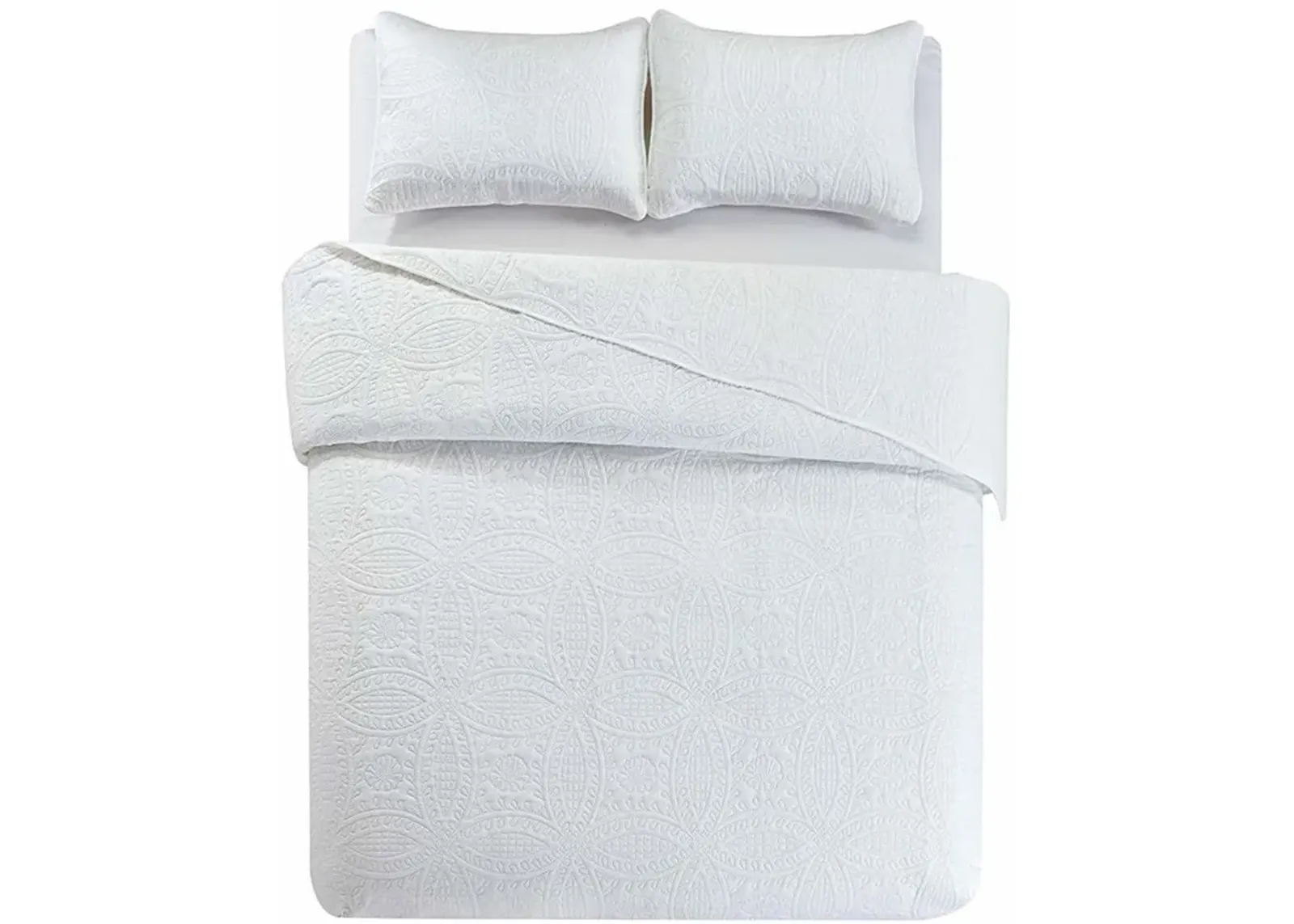 Bedspread Coverlet 3 Pcs Set Oversized Full Size White Color