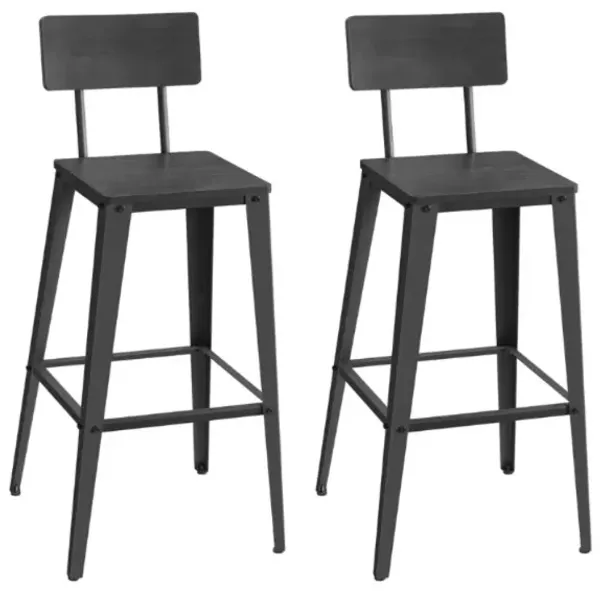 Set of 2 Tall Bar Stools with Backrest for Kitchen Island or Home Bar