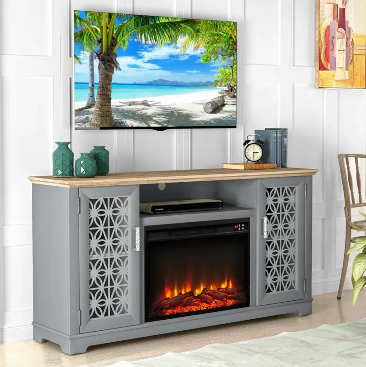 FESTIVO Farmhouse TV Stand with Electric Fireplace for up to 65" TVs