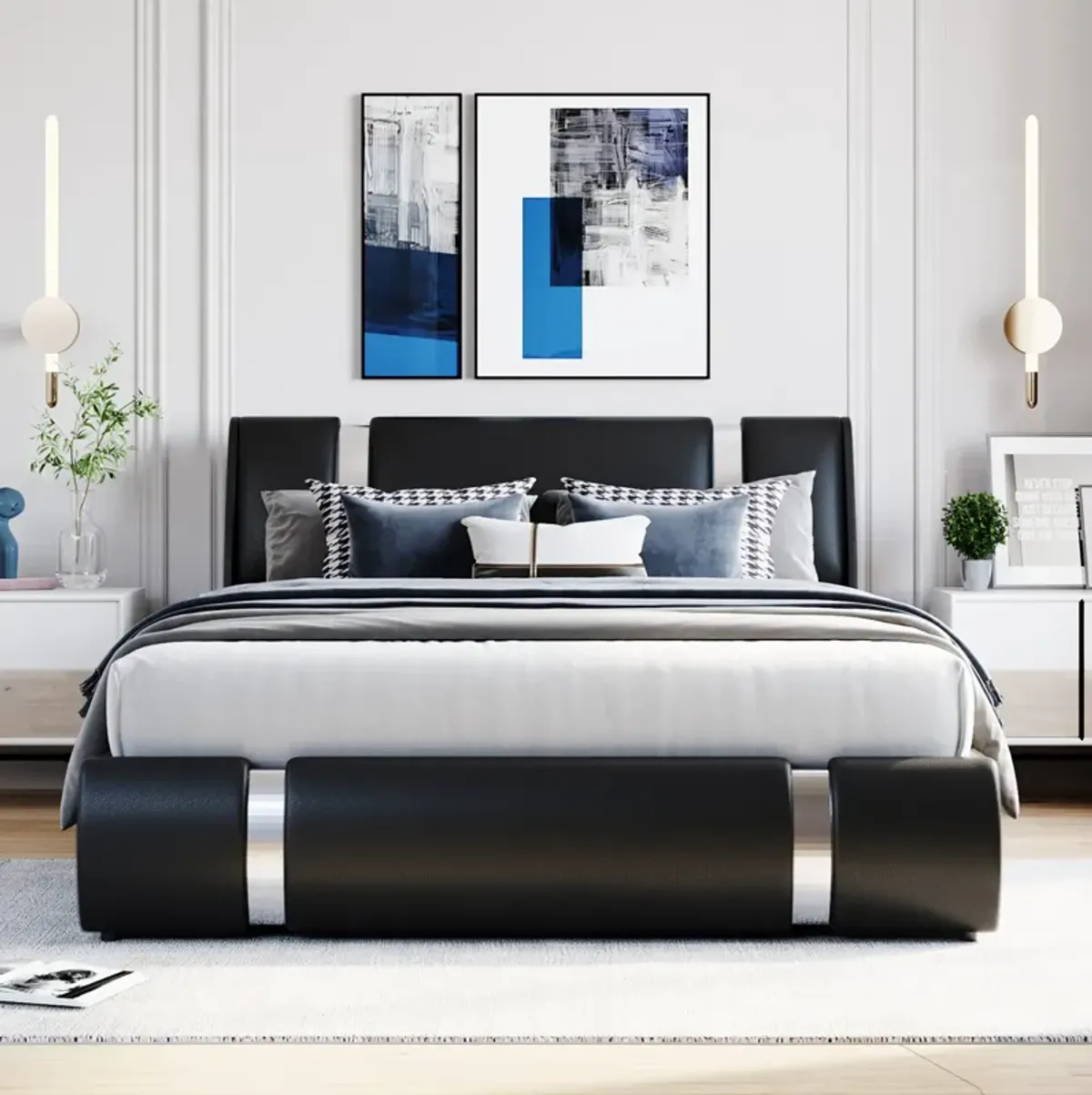 Queen Size Upholstered PU Leather Platform bed with a Hydraulic Storage System